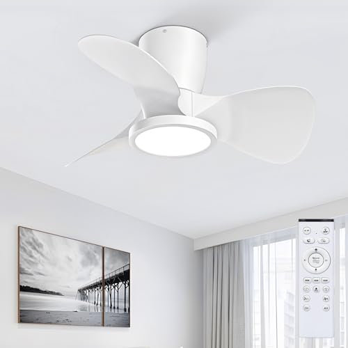Ateroll Ventilador de Techo con Luz, Ø61CM, 3CCT (3000K-4000K-5000K), 1500LM Ventilador de Techo con Mando a Distancia, 6 Velocidades, Temporizador, Apto para Salón, Dormitorio (blanco lechoso)