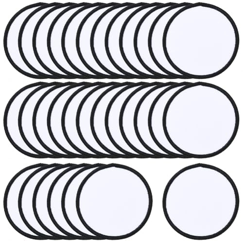 SOFPLATE 30 Stück Runde Sublimationspatches Blanko Weiß Sublimationspatch Schwarzer Rand Stoff Zum Aufnähen Computergesteuerte Stickapplikationen Zubehör Für DIY Kostüme Hüte Kleidung Schuhe Taschen R