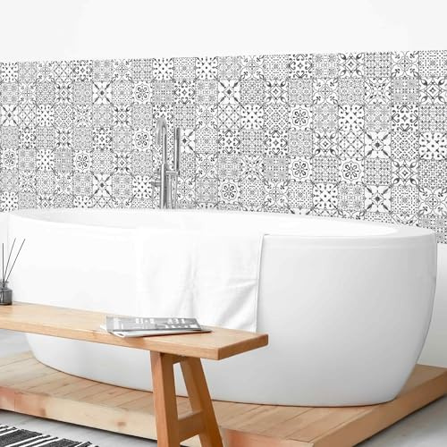 micasia Wandverkleidung Bad selbstklebend wasserfest mit Motiv fugenlos Wandpaneel - made in Germany - Design Hartfolie matt grau Badrückwand Fliesenoptik Vintage statt Fliesen 1378 (50x50cm)