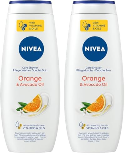 NIVEA Orange & aguacate Oil Gel de ducha corporal con aceites esenciales, 500 ml (Paquete de 2)