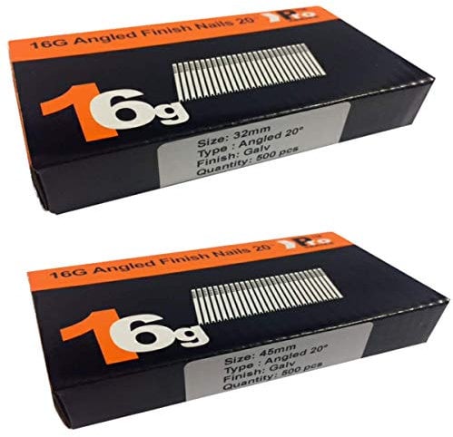 Mixed Handy Packs - Quantity 1000 Brad/Nails16 Gauge Angled for Paslode, Dewalt (32mm + 45mm Angled 16 Gauge)