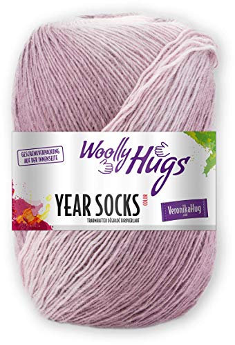 WOOLLY HUGS Unisex Year Socks Sockenwolle, Rosa, 400 m / 100 g