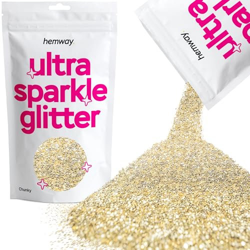 Hemway Ultra Sparkle Glitter - Champagne Gold | Chunky Metallic Flakes for Resin & Epoxy Crafts | Supplies for Tumblers, Festival, Hair, Face, Body, Eye & Nail Art Decoration | 100 g