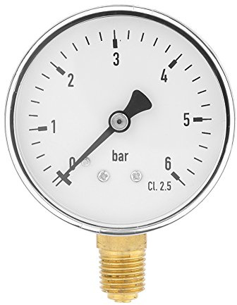Hilitand Pressure Gauge, 0-6 bar 1/4 NPT Side Mount Manometer for Water Air Oil, 6cm Dial Plate, Metal Outer Case Instrument