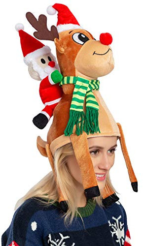 JOYIN Weihnachten Rentiermütze Santa reitet Rentier für süße und festliche Weihnachtsfeier Dress Up Feiern Dekorationen, Kostüm Zubehör Braun
