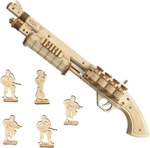 ROKR Gummiband Pistole Holzmodell Bausatz | 3D Puzzle Holzbausatz Mechanische Modell für Kinder, Jugendliche und Erwachsene (Terminator M870)