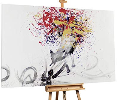 KunstLoft® XXL Gemälde 'Freudiger Fuchs' 180x120cm | original handgemalte Bilder | Wildtiere Schwarz-Weiß Bunt | Leinwand-Bild Ölgemälde einteilig groß | Modernes Kunst Ölbild