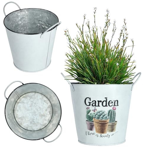 KADAX Pot de fleurs en métal, style rétro, pour orchidées, herbes, géraniums, bac à fleurs, bac à fleurs, bac à fleurs (14 cm, avec poignées)