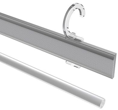 INTERDECO Paneelwagen mit Klettband aus Aluminium, kürzbar, Silber-Grau, zum Aufhängen der Schiebevorhänge und Flächenvorhänge an Gardinenstangen 16 bis 20 mm, Typ 1620724, 80 cm