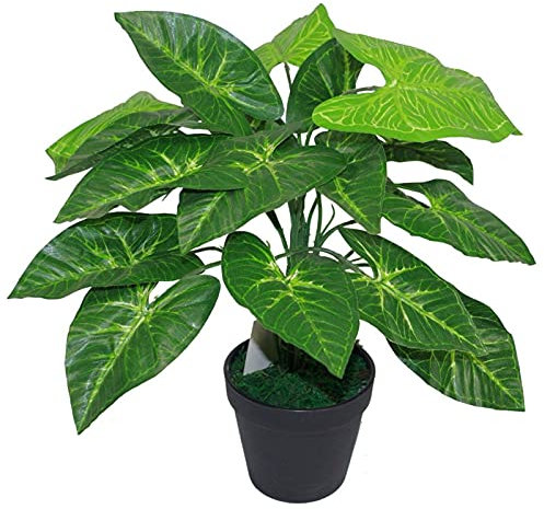 Leaf Design UK Realistic Large Artificial Foliage Plant with Pot, 45cm, Dark Taro