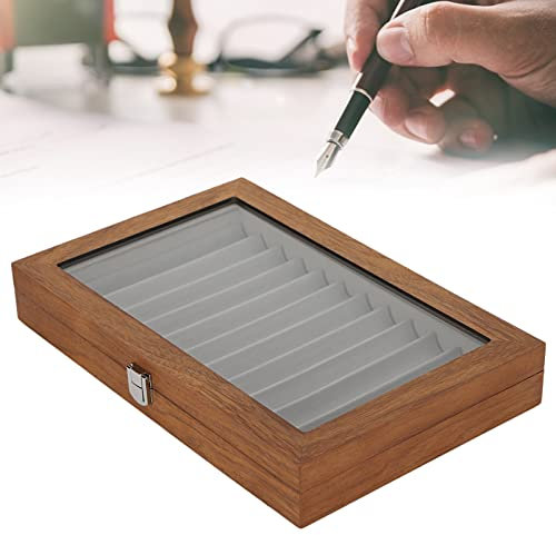 Wooden Fountain Pen Display Case for 12 Pens - Elegant Gift Box for Home Collection & Shop Display with Presentation Tray