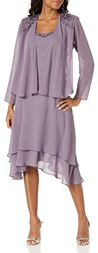 S.L. Fashions Damen Mother of The Bride Dress with Embellished Neckline & Shoulder, Wedding Guest (Petite and Regular Sizes) Kleid für besondere Anlässe, ICY Orchidee, 48