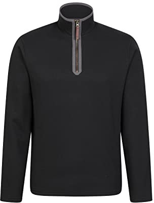 Mountain Warehouse Beta Contrast Mens Zip-Neck Top - Lightweight, Half Zip Pullover, Bonded Fleece Sweatshirt, Warm, Sweater - For Spring Summer, Walking, Travel Black 3XL