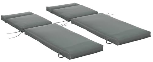 Outsunny Lot de 2 Matelas pour Chaise Longue transat Bain de Soleil avec Sangles d'attache pour Jardin Matelas Uniquement dim.196L x 55l cm Gris foncé