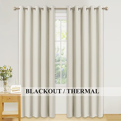 PONY DANCE Verdunklungsvorhänge Beige Thermogardinen Hitzeschutz mit Ösen Gardienen 2-Set H 228 x B 167 cm Verdunkelnde Vorhänge Wohnzimmer Thermal Curtains, Hellbeige