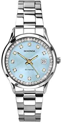 Sekonda Catherine Womens Analogue Watch 27mm dial | 50 Metres Water Resistance, mineral glass crystal, folding clasp, mother of pearl dial, date display, ion-plated case