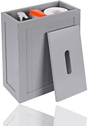 KHAPALWAK Bathroom Storage Unit- Compact Wooden Shaker Bathroom Box- Grey Toilet Roll Storage with Lid- Bathroom Storage for Cleaning Products- (35 cm H X 28 cm W X 14 cm D)