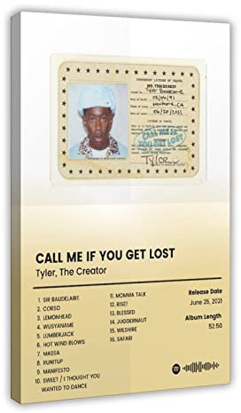 ARZARF Tyler, The Creator Poster Call Me If You Get Lost Tracklist Album Cover Poster Leinwand Poster Schlafzimmer Dekor Sport Landschaft Büro Zimmer Dekor Geschenkrahmen Stil 30 x 45 cm