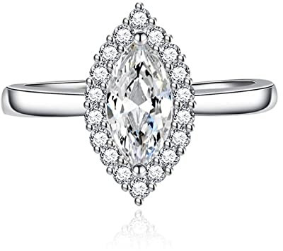 Wycian Anneau Femme Bague, Alliance Femme Blanc Zirconium Plaqué Argent Taille Reglable Forme Marquise Personnalisable pour Épouse