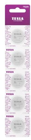 TESLA BUTTON LITHIUM BATTERIES, CR2450 Mercury free Lithium Cell Battery 3V, 7 Year Shelf Life, A Long-lasting, Leak-free, Suitable for flashlights, car keys, watches, key fobs, 5 count [Pack of 1]