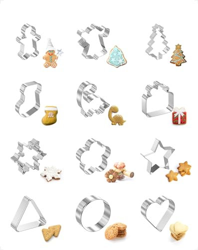 HORRAu Emporte-Pièce Patisserie/Biscuit Noël, Cookie Cutter, 12 Pièces en Acier Inoxydable