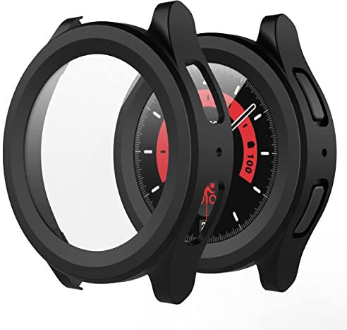 Misxi 2 Pezzi PC Cover Copri Protettive con Vetro Temperato Compatibile con Samsung Galaxy Watch 5 Pro 45mm, Custodia Protezione Protettiva per Galaxy Watch5 Pro, Nero