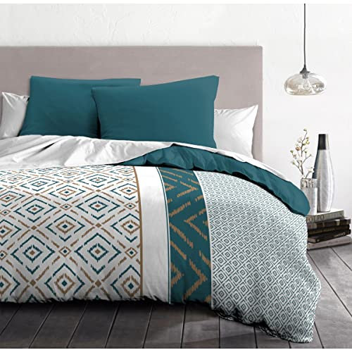 Home Linge Passion Parure copripiumino Ethno, 240 x 260, colore: Blu anatra
