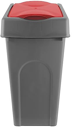 simpa 50L Grey Square Slanted Rubbish Recycling Bin with Red Lift Top Cowl Lid
