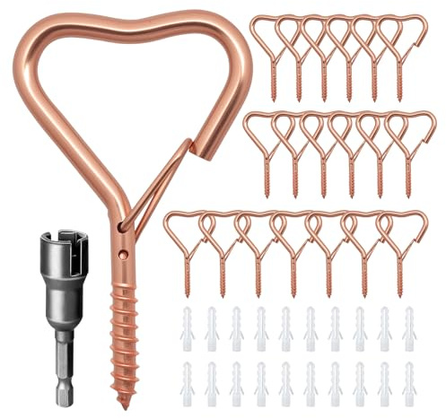Ticway 20 Stück Herzförmige Screw Hooks Haken für Lichterketten im Freien, Schraubhaken für Außenlichter, Partylichter, Garage, Vogelfutterspender, Laternen, Windspiele (Roségold, 20 Stück)