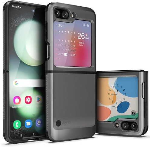 VENA Outcross for Samsung Galaxy Z Flip5 Case, Military Grade Drop Protection, Dual Layer Shockproof Protective Phone Case - Graphite Gray/Black