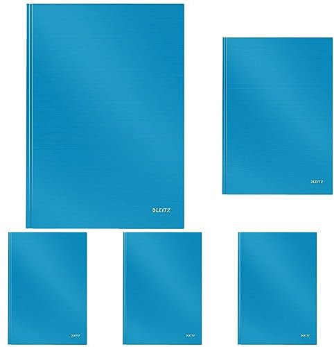 Leitz A4 Notizbuch, 80 Blatt, Hardcover, Karierte Seiten, Solid, Blau, 46640030 (Packung mit 5)
