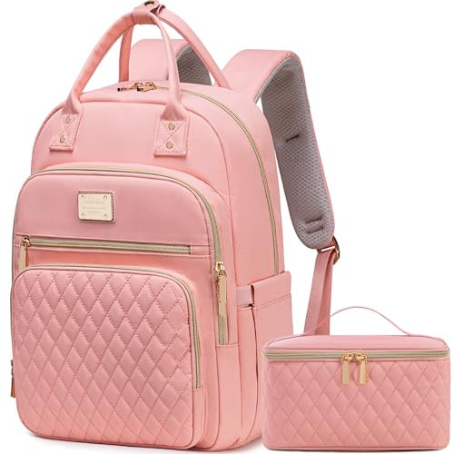Weitars Mochila de almuerzo para mujer, mochila para laptop de 15.6 pulgadas, mochila de viaje para mujer, mochila de trabajo, mochila de profesora y enfermera, Rosa, Large