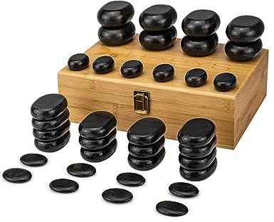 Massagestein Set Stück Heiße Steine Naturstein Bambusstein Elegante Box (Set 36-teilig)