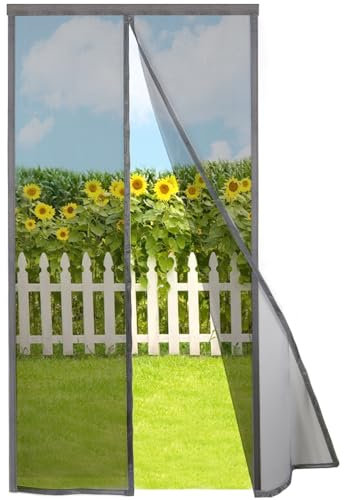Risareyi Magnet Fliegengitter Balkontür 90x190cm, Grau Fliegengitter Tür Insektenschutz Balkontür Ohne Bohren Mit Starken Magneten Selbstschließend für Terrassentür, Schiebetür