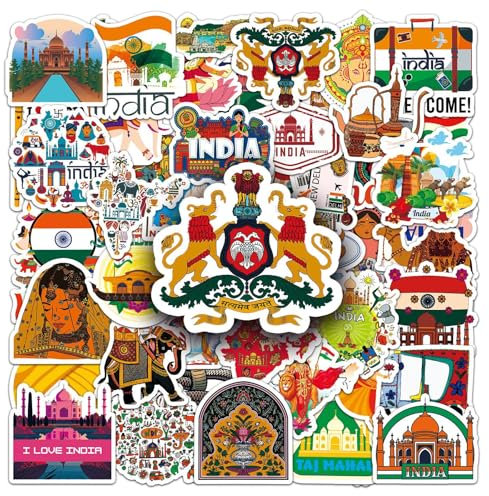 50 adesivi indiani in vinile, da viaggio, paesaggio, per laptop, bagagli, borraccia, bottiglia d'acqua, auto, bici, skateboard, telefono, computer, impermeabili, divertenti adesivi a tema indiano, per