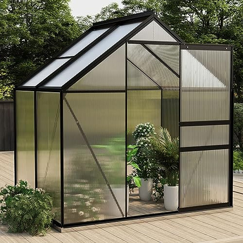 Tidyard AnlehnGewächshaus Tunnelgewächshaus Gartenhaus Garten Treibhaus Pflanzenhaus Tomatenhaus Frühbeet Anthrazit Aluminium 2,47 m²