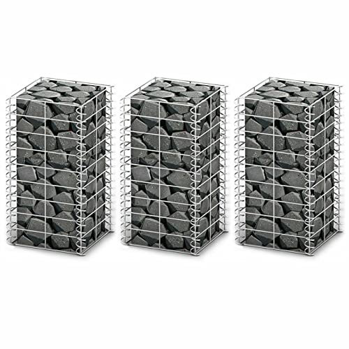 Rantry Gabionen-Set 3-TLG. Steinkorb Drahtkorb Steingabionen Gabionenkorb Gabionenhaken Gabionenwand Gabionen Zaun Gabionenkörbe Verzinkter Draht 25×25×50 cm