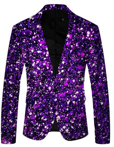 Herren Pailletten Sakko Gold Glitzer Blazer Slim Fit Hochzeit Mantel Langarm Mantel Anzug Herrenjacke Performance-Kostüm für Hochzeit und Party Formelle Kleidung für Herren