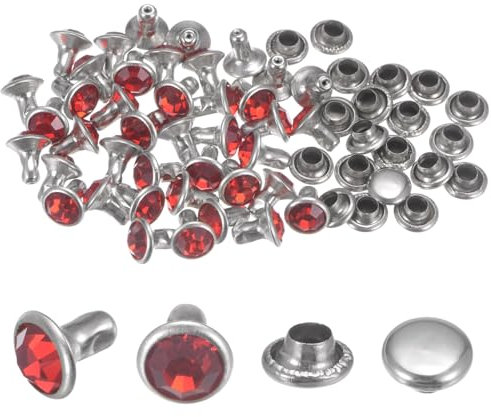 QUARKZMAN 100pz Rivetti in Cristallo da 6mm, Rivetti Strass Rapid Stud per Abbigliamento, Lavorazione Pelle, Arti Tessili, Decorazione Artigianato in Pelle Fai da Te, Rosso