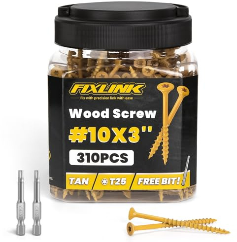 Wood Screws 3 Inch, FIXLINK Deck Screws #10 x 3, 310pcs, Epoxy Coated, T25 Star Bit Above 1500 Hour Salt Spray Coating Outdoor Decking Screws Excellent Rust Resistant for Outdoor Wood Fence