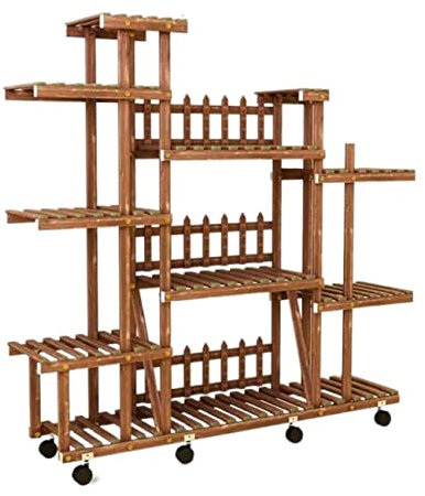 REEKOS Pflanzenregal Blumenständer Pflanzenständer Pflanzenregal Aus Holz, 10 Etagen, Pflanzenständer, Garten, Blumenregal Für Terrasse, Ecke, Balkon Blumenregal Blumentreppe(Wheel)