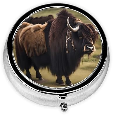 Pillendose aus Metall, 5,1 x 5,1 x 1,8 cm, Mini-Reise-Medikamentendose für Geldbörse, Tasche, Mighty Highland Yak Bild