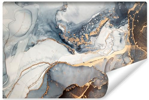 Muralo - Photo Wallpaper 3D Effect - Self-Adhesive Wallpaper 3D - Wallpaper for Living Room Bedroom - Self-Adhesive Photo Wallpaper - Blue Golden Marble Motif - Width 90 cm x Height 60 cm