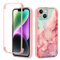 Yoedge Kickstand Phone Case for iPhone 14 6.1,360°Rotatable Magnetic Ring Holder Cases,Full Body Shockproof Silicone Back Cover with Built-in Screen Protector,Pink Marble Pattern for iPhone 14