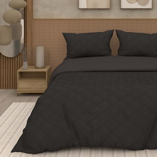Soleil d'ocre, Parure Housse de Couette 3D Microfibre 260x240 cm Gaia Noir