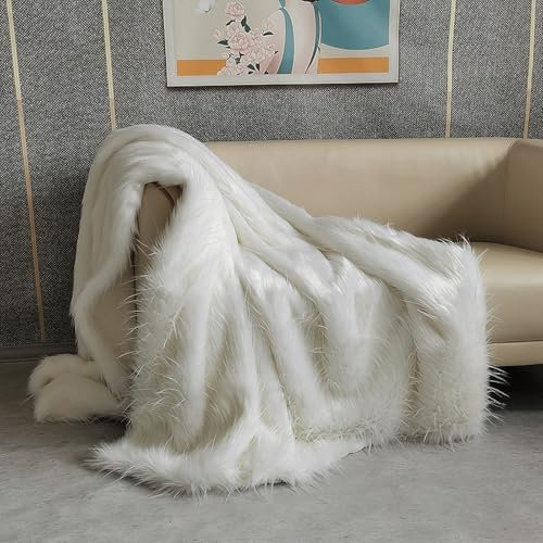 SKYLYZH Felldecke aus Fellimitat, 150x80 cm, Webpelzdecke, Grauwolf mit grau-beigem Fell, Kuscheldecke, Tagesdecke, Fellkissen-80X150 cm