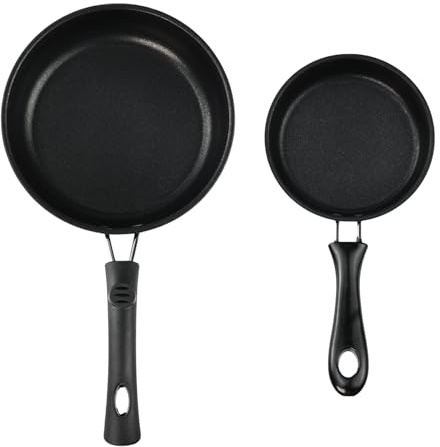 Flylin 2 Stück Mini Bratpfanne, Tragbare Antihaftbeschichtung Pfanne mit Genieteter Griff für Gasherd/Induktionsherd, Spiegeleipfanne für Eiern/Speck/Schinkenscheiben/Steaks(12CM + 16CM)