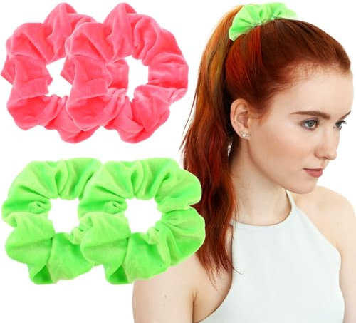 Ouligay 4 Stück Neon Haargummi Scrunchie Samt Große Damen Haargummis Weiche Scrunchies Haargummi Elastische Dicke Bänder Einfarbige Haargummis Scrunchies für Damen Frauen