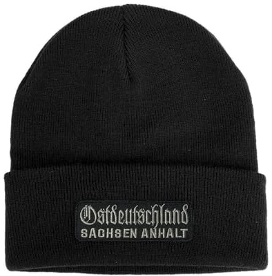 No Face No Name Mütze Ostdeutschland Sachsen Anhalt in schwarz I Unisex I bestickter Aufnäher I Beanie Strickmütze Wintermütze
