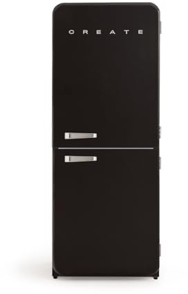 CREATE / RETRO FRIDGE COMBI 185 SILVER/Réfrigérateur combiné noir avec poignée argentée et congélateur 401L / 190W, système No Frost, 3 étagères, 2 tiroirs, 70x65x185 cm